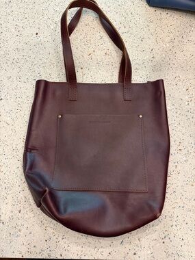 Classic Leather Tote with Front Patch Pocket - Rich Wine #15